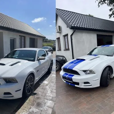 Ford Mustang GT biały folia paski przed i po